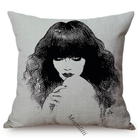 Sketch Hand-Painted Woman Portrait Cotton Linen Throw Pillow Case Fashion Girl Room Sofa Decoration Cushion Cover Cojines