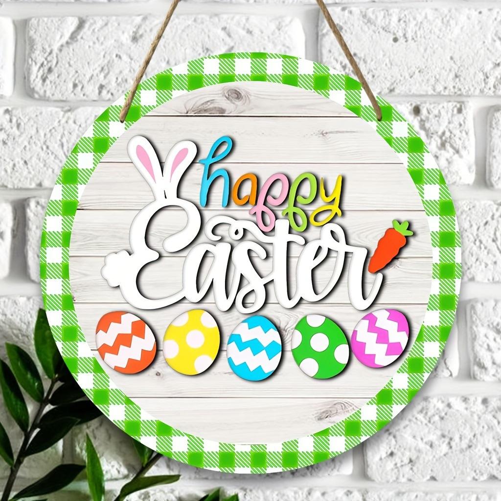 2d Flat 20*20cm, Easter Home Decoration, Easter Eggs Bunny, Wooden Circular Creative Decorative Logo, for Home, Kitchen, Garden, Bedroom Wall Decor.