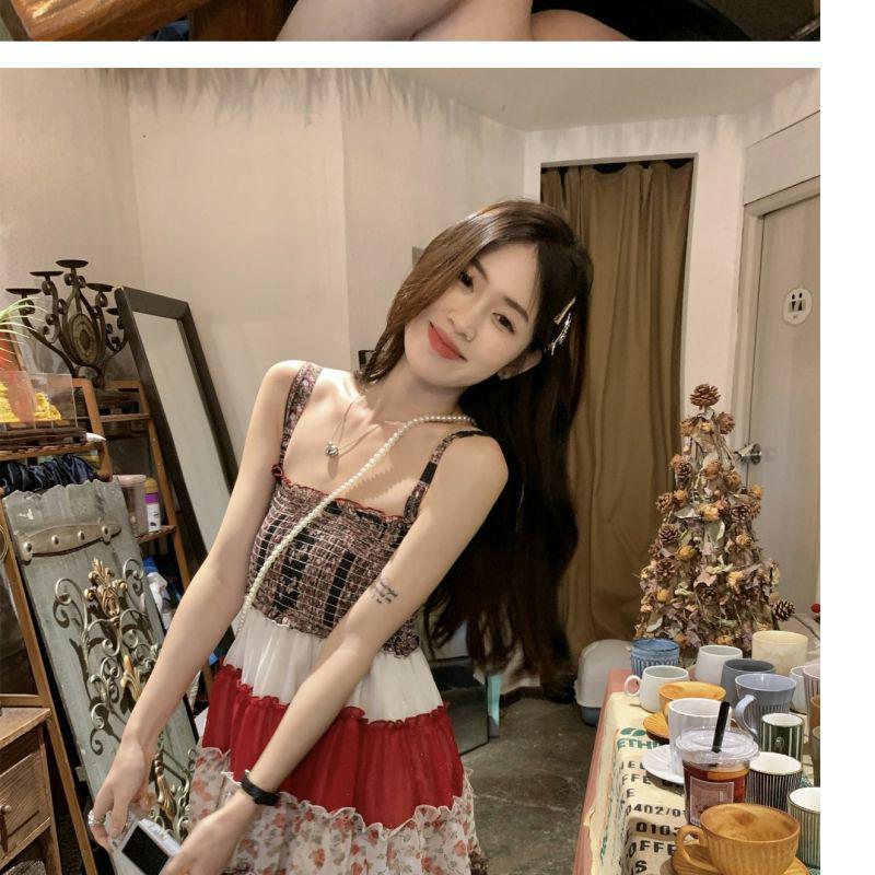 2026 Retro Floral Chiffon Sling Dress for Petite Women