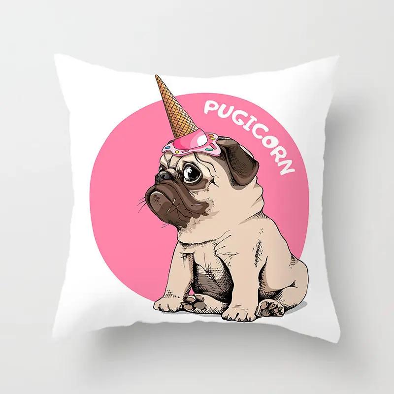 Cute Pug Bulldog Sofa Decorative Cushion Covers Pillowcase For Living Room  Polyester Pillow Case  Home Decor