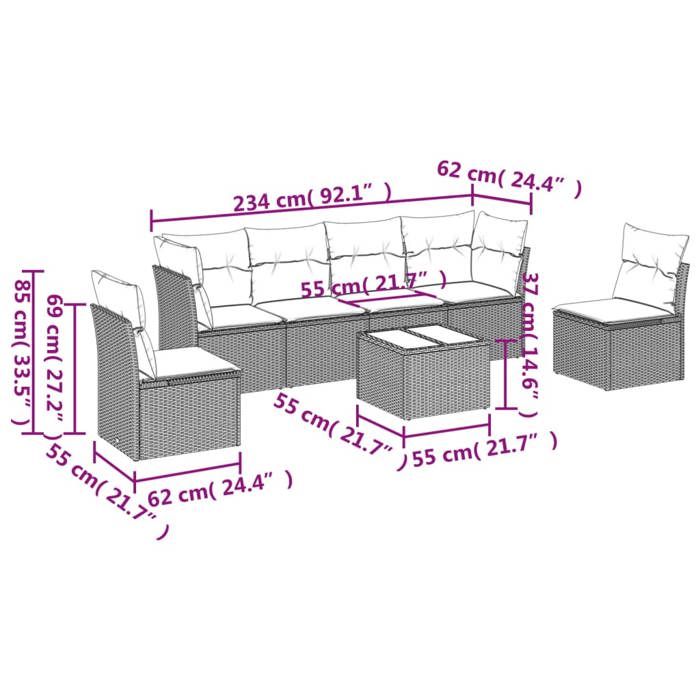 VidaXL Garden Lounge Set with Cushions 7 Pcs, Sofas with Adjustable Feet, Outdoor Furniture Set Patio Terrace, 3249222