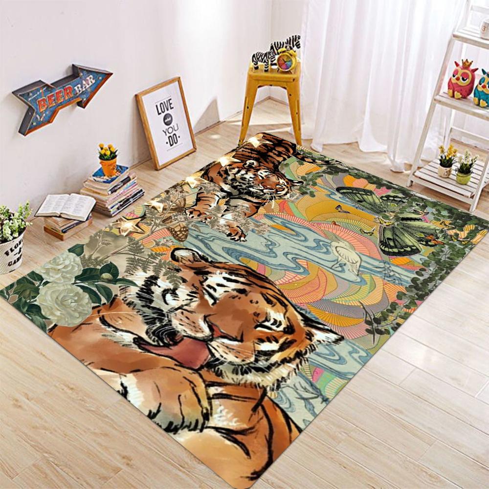Rug for Living Room Carpet Jungle Tiger Home Decoration Large Area Bedroom Plush Floor Mat Machine Washable Coffee Table Rugs