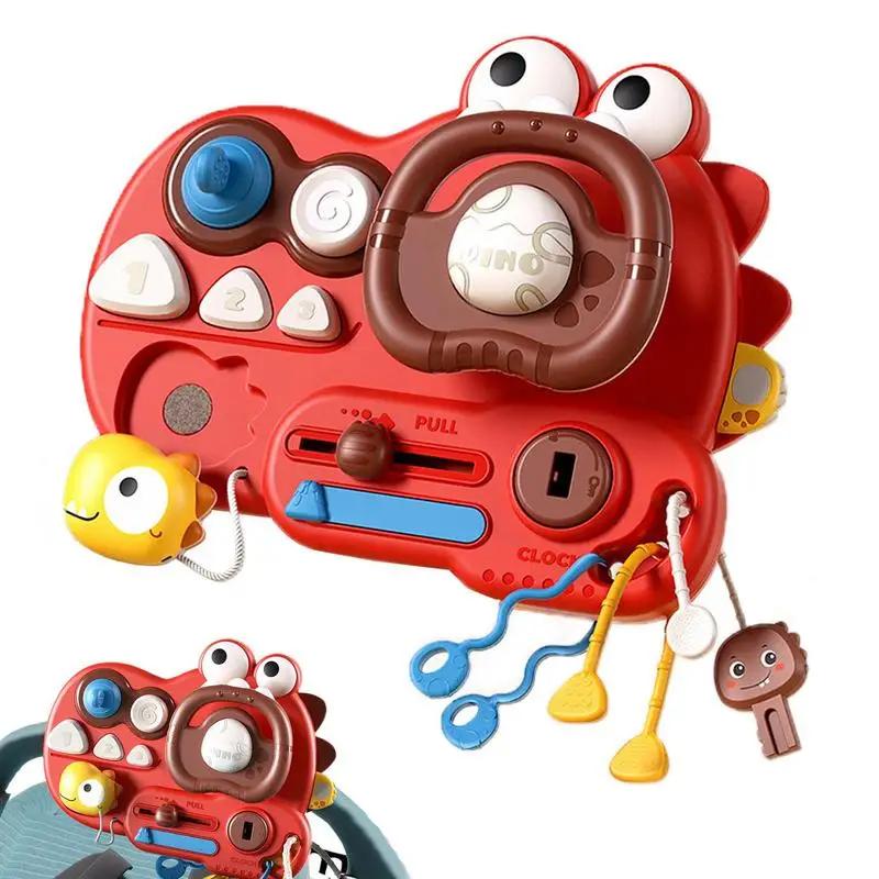 Non-Toxic Baby Multi-Functional Dinosaur Steering Wheel Toy Pull String Sensory Montessori Teething Activity Educational Toy For Baby Gift