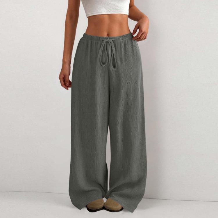 

Comfortable and Warm Ladies Casual Sweatpants Solid Color Loose Wide Leg Pants for Autumn Winter S серый