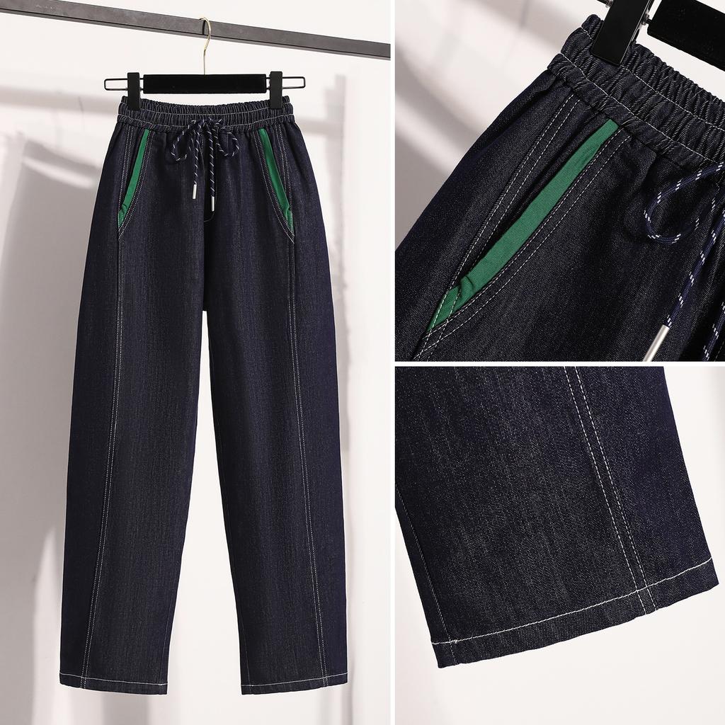 DIMANAF 2025 Plus Size Spring Jeans Long Harem Pants Elastic Women Casual Trousers Basic Loose High Waist