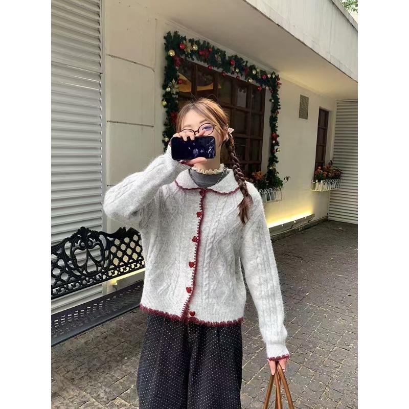 

Winter new love button sweater cardigan women s top knitted coat camel wool high-end retro women s clothing S/90-105