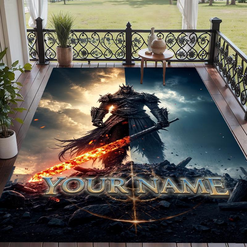 Custom Name Elden Ring Crystal Velvet Floor Rug Personalized Text Soft Carpet Home Decor