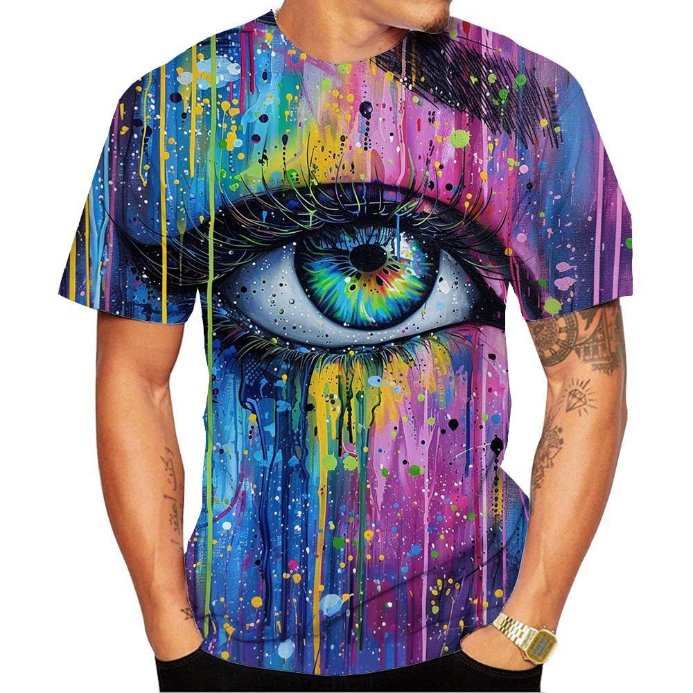 2024 New Fashion Men's and Women's Crew Neck 3D HD Printed Eye Pattern T-shirt Street Style Unisex Kids Fashion Top 100-6XL