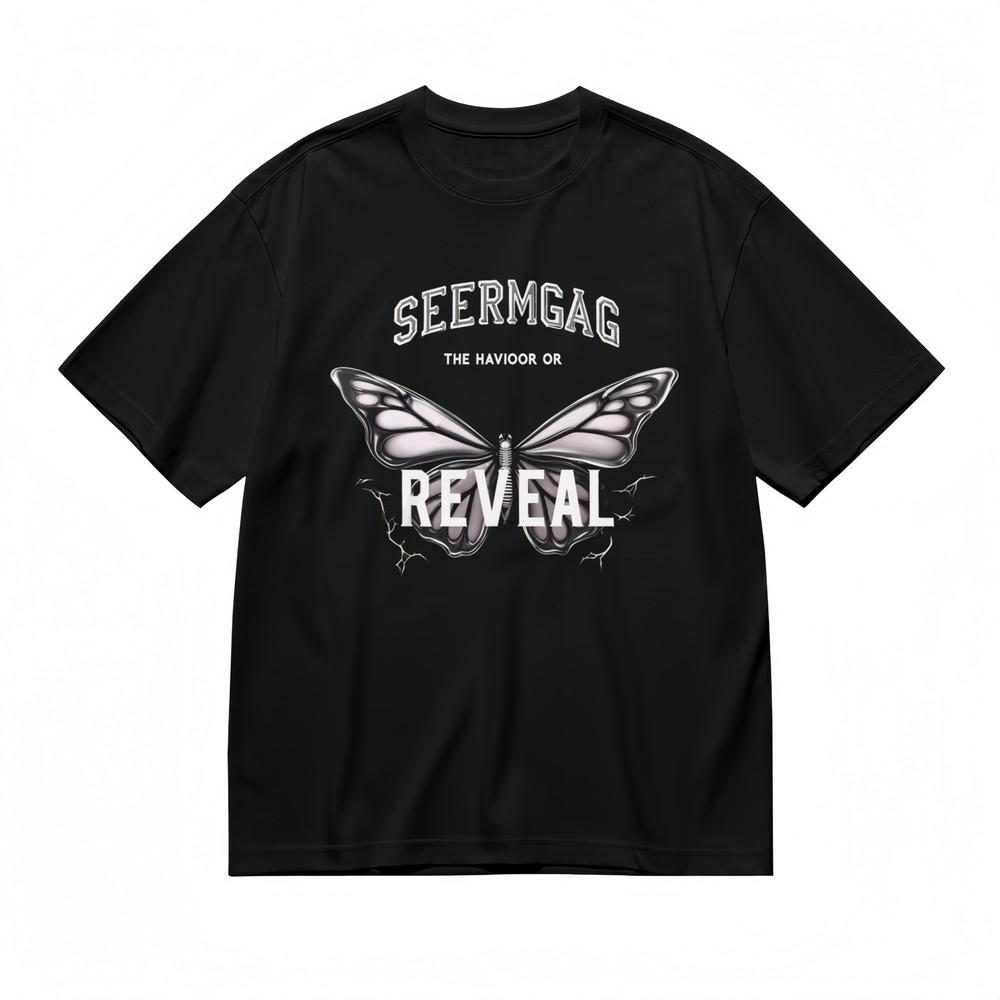 

Men s T-shirt With Reveal Butterfly Graphic Unisex Black 100% Cotton Tops Summer XL