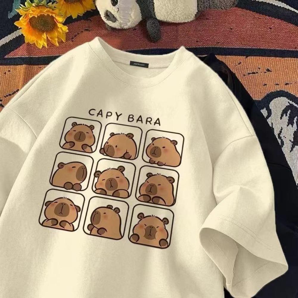 

Капибара Девушка Футболка Хлопок Короткий Рукав Топ Летняя Мода Мультфильм Милая Одежда Модная Футболка Kawaii Аниме M