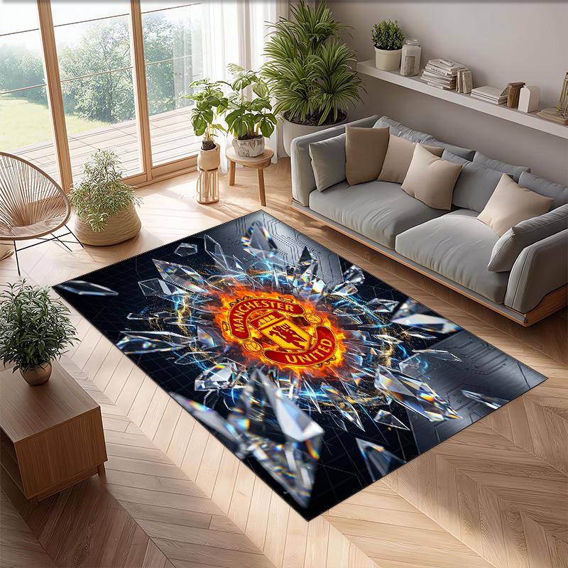Tappeto in Flanella Stampato Manchester United Antiscivolo Morbido Poliestere Tappeto per Pavimento Tappetino Decorativo per Interni per Camera da Letto Soggiorno Divano
