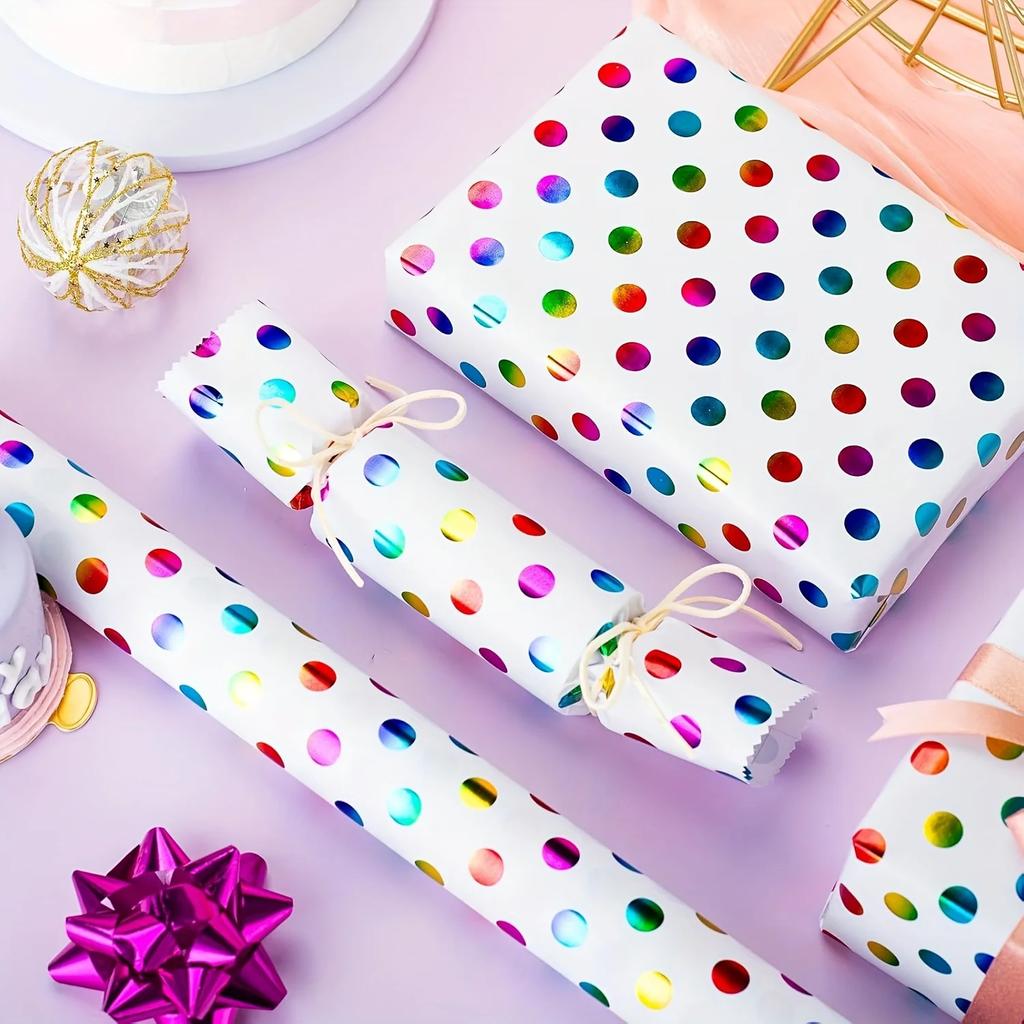 1 roll Rainbow Colorful Polka Dot Wrapping Paper-Mini Roll Gift Wrap for Birthdays, Holidays, Parties, Boys & Girls - 43 x 300cm