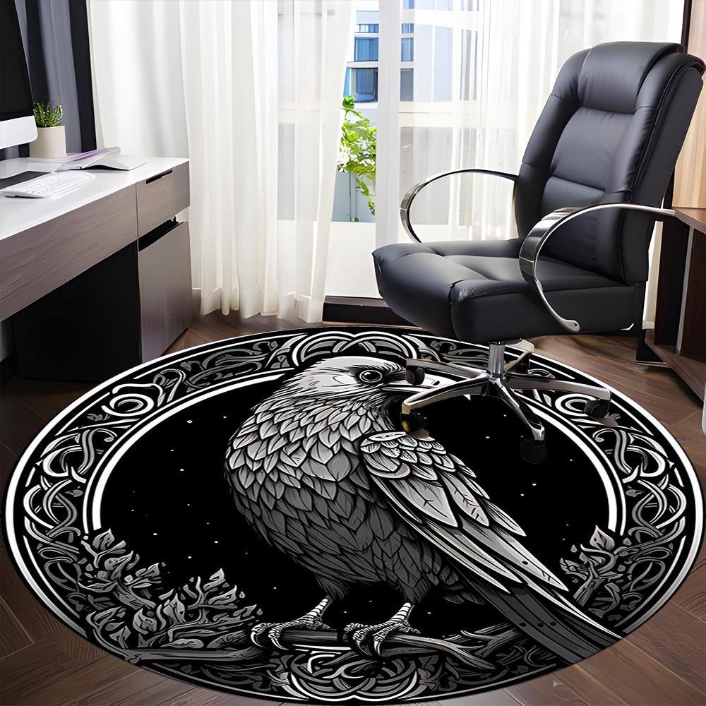1pc Raven Design Chair Carpet for Office, Round Non Slip Durable Large Size Office Carpet, Suitable for Office