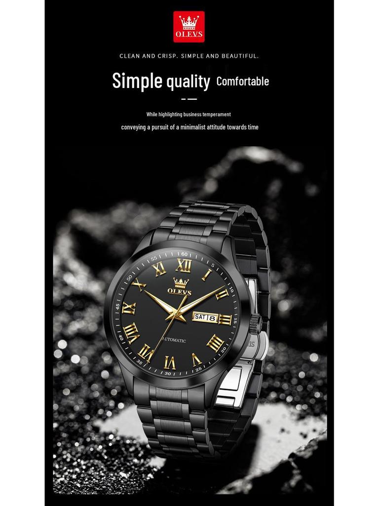 Olevs Men's Roman Minimalist Automatic Mechanical Watch with Double Calendar