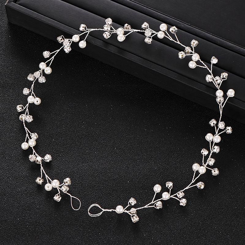 Wedding Hair Accessories Rhinestone Pearl Headband Wedding Headwear Princess Birthday Headband Silver Color Tiara  Accessories