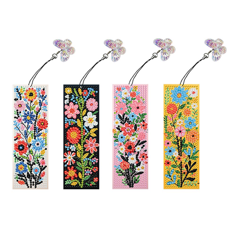 4Pcs Special Shaped Colorful Pattern Diamond Bookmark Art Project DIY Diamond Bookmark with Crystal Pendant for Reading Day Gift