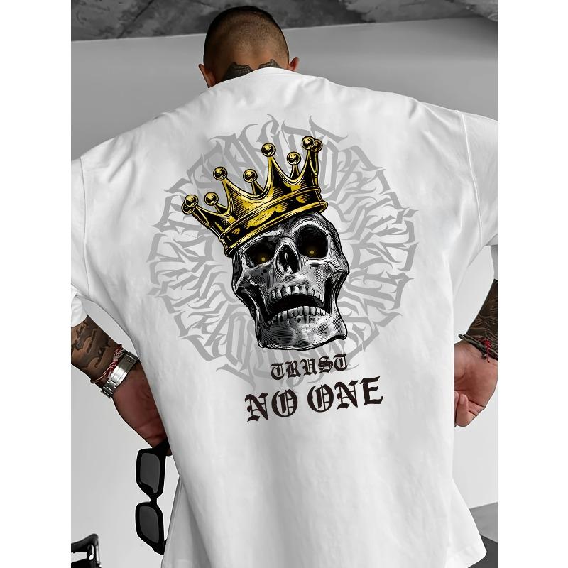 European Size Men'S Gothic Style T-Shirt Featuring a Skull And Crown Design - Creative Streetwear with a Loose Fit,