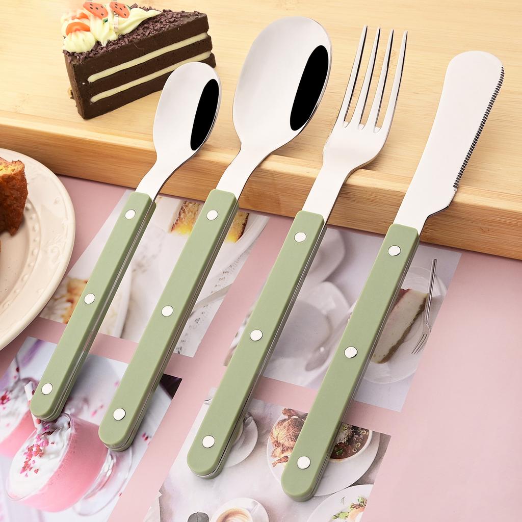 4/5Pcs Acrylic Beige Handle Dinnerware Set Knife Fork Spoon Tableware Dessert Fork Spoon Flatware Stainless Steels Cutlery Set