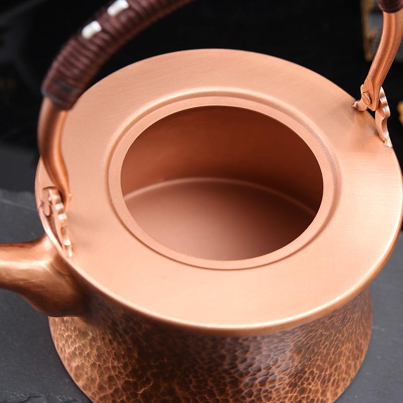 Tibetan Style Large Hammered Copper Tea Pot with Cylindrical Handle for Guests or Office Use