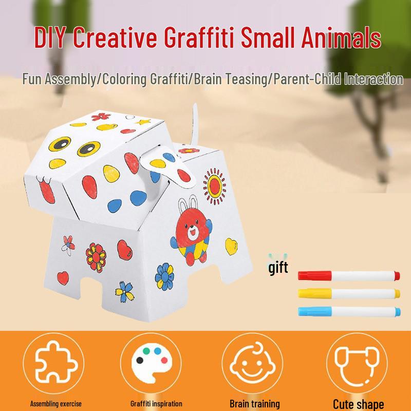 

3D Animal Puzzle DIY Cardboard Painting Kit – Educational Toy for Children