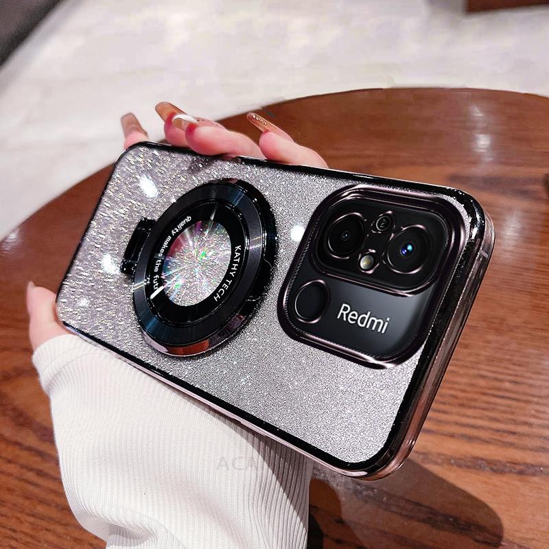 

Redmi13c Чехол-держатель с блестками для Xiaomi Redmi 13c 12c 12 14c 4g 10 10c 9c 10a 9 9a A1 A2 Plus A3 Силиконовый чехол-подставка Redmi 12C