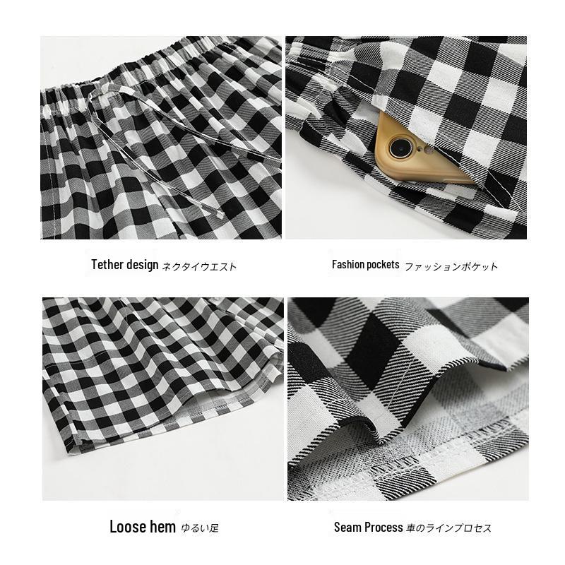 2022 Summer Women's Casual Cotton Linen Plaid Wide-Leg Shorts, Plus Size