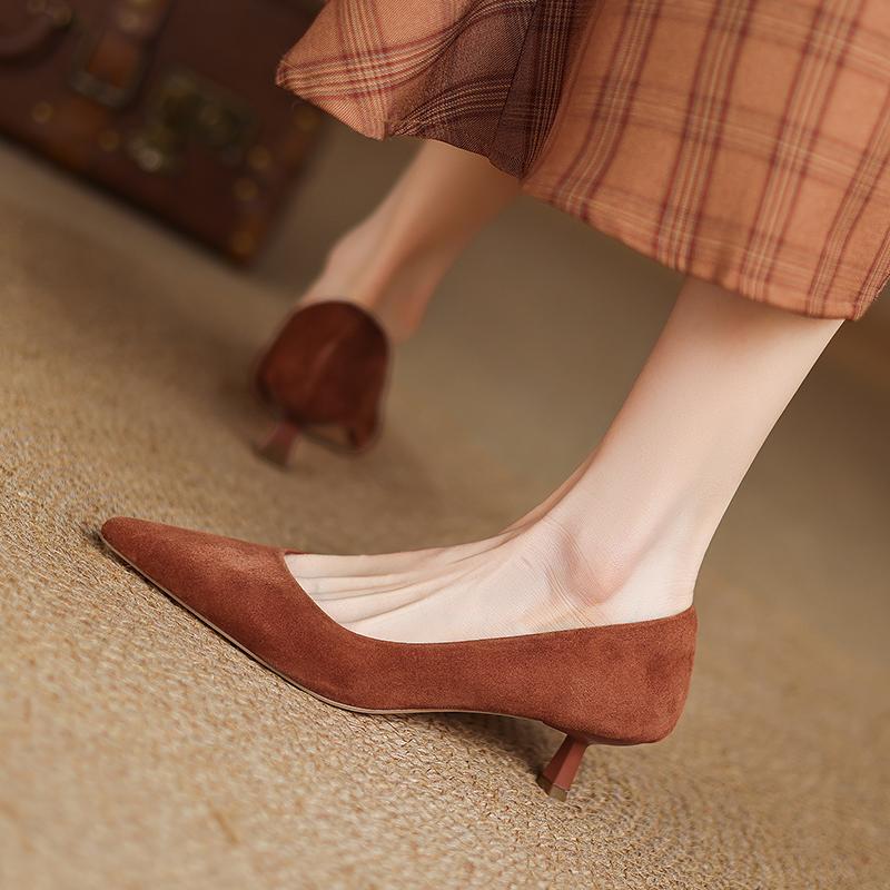 Fashion 2025 New Spring Sheep Suede Women Shoes Pointed Toe Women Pumps Shoes for Women Med Heel Fashion Concise Ladies Shoes Stiletto