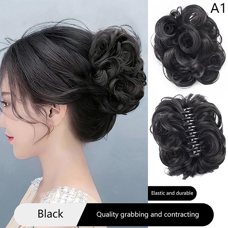 Synthetic Hair Bun Lifelike Messy Curly Wig Flower Bud Gripping Clip Elastic Women False Hair Pieces High Temperature Silk
