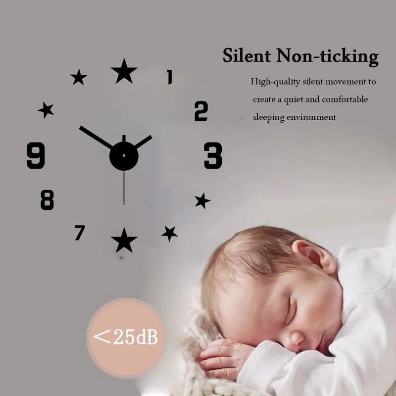 1pc 40cm Black Star Mute DIY Clock ,For Living Room, Bedroom, Desk Wall Mounted Clock Home Furnishings