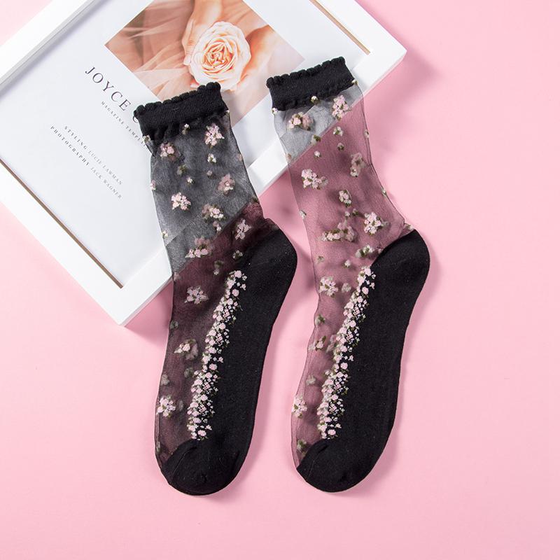 Ultra-thin Transparent Crystal Silk Socks Women Fashion Summer Harajuku Crew Socks Elastic Long Socks