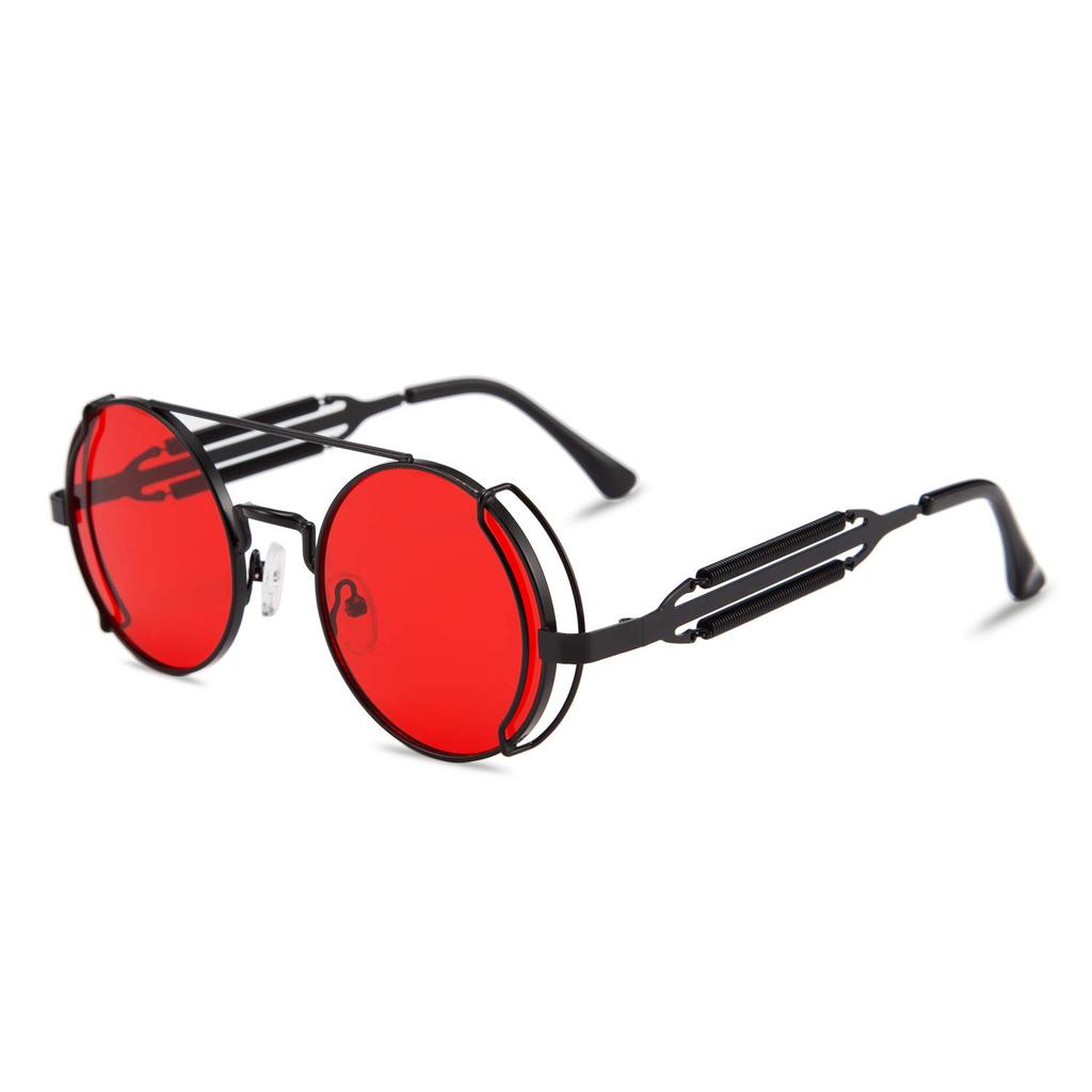 Steampunk Sunglasses Round UV Protection Hippie Glasses Retro Round Metal Frame UV400 Stylish B7029 [Karsaer] Women's Men's