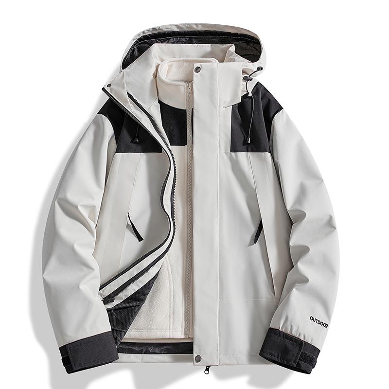 Autumn/Winter Outdoor Windproof Jacket: Women's Single Layer & Men's Three-in-One Set with Detachable Liner