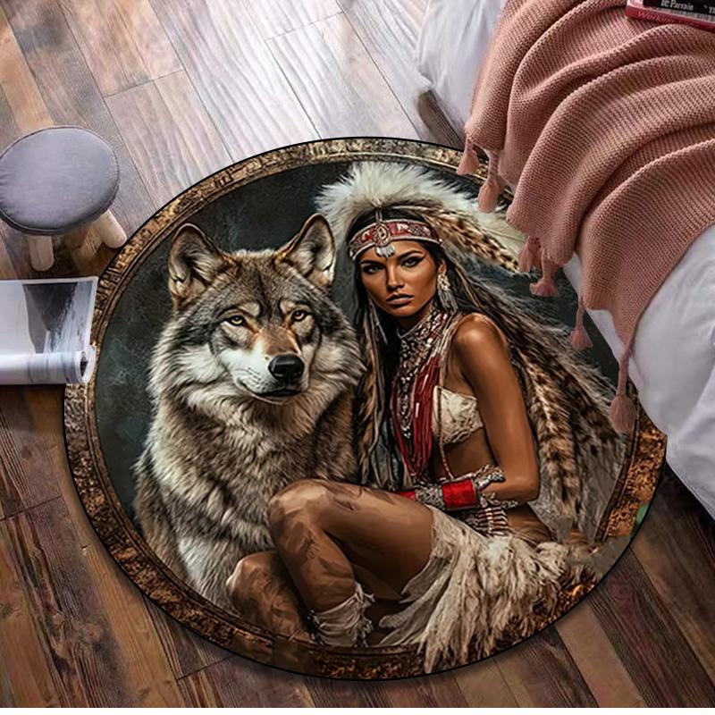 1Pc Apache Chief Circular Print Rug - home decoration Carpet For Living Room Bedroom Flooring Computer Chair Area Rug