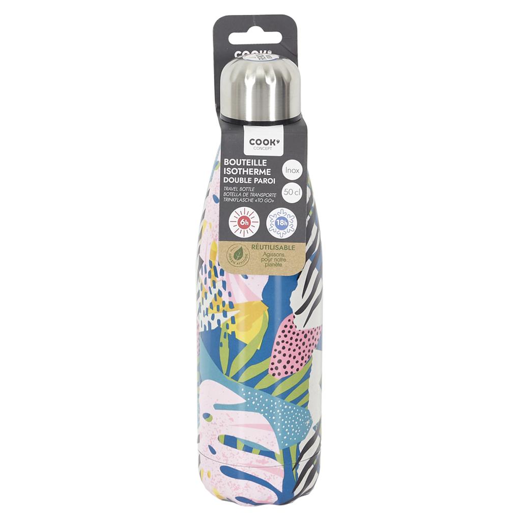 Les Trésors De Lily [A1725] - Bouteille isotherme design 'Floral' multicolore - 25x6 cm (500 ml)