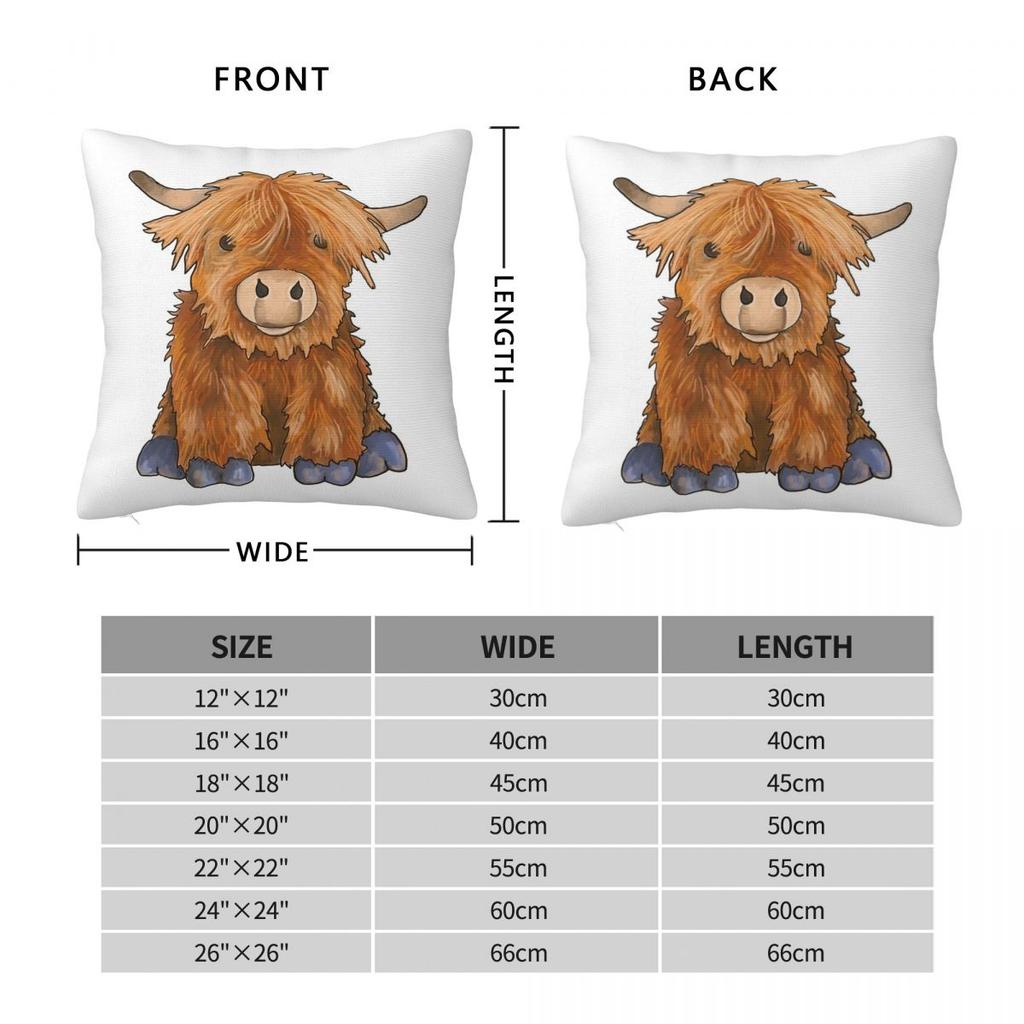 Adorable Highland Cow Square Pillowcase Cushion Cover Pillow Case Throw Pillow Cover for Home Bedroom Car