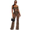 Sexy Leopard Print Tube Top Set Women's 2 Piece Outfit with Bra Pads Strapless Bodycon Club Wear