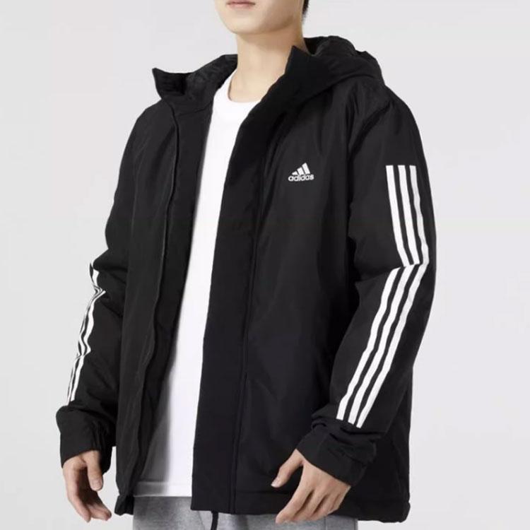 Adidas Three-Stripe Letter Logo Print Cotton Jacket Men Outerwear Black IP2537