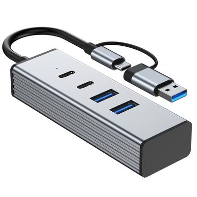 4 Port USB 3.2 Hub with USB C Port 10Gbps Data Transfer Wide Compatibility for Laptops Tablets Smartphones and More