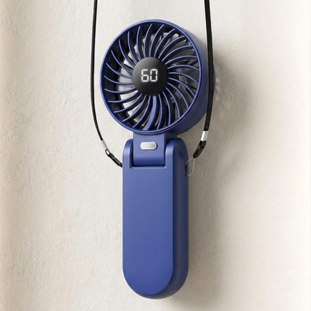 Ultra Silent Handheld Usb Fan 5 Speed Digital Display Mini Portable Fan Rechargeable Battery Neck Hanging Fan Home Use Small Fan