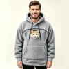 Mens Hooded Fleece Sweatshirt With Pet-Themed Pockets Warm Casual Long Sleeve Top Winter