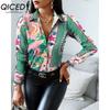 QICED Women's Fashion Casual Solid Color Print Long Sleeve POLO Neck Blouses & Shirts