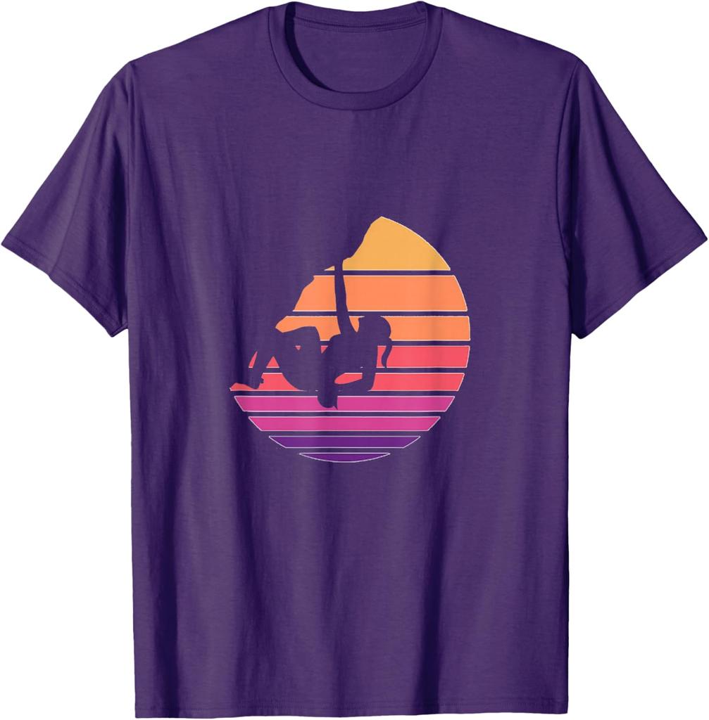Rock Climbing Sunset Retro Vintage Graphic Tee Men Women Cotton Short Sleeve TShirt Outdoor Sports