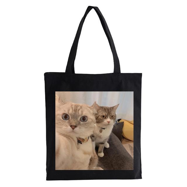 Cute Cat Shopper Bag Kawaii Women Large Canvas Tote Cartoon Cat Eco Reusable Shopping Bag Female Handbag