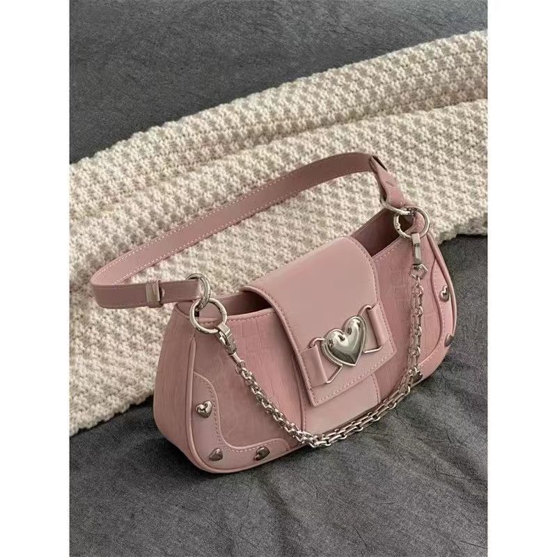 JIAERDI Hot Grils Y2k Handbag Women Vintage Sweet Cool Heart Chain Pink Underarm Bag Female Fairycore Aesthetic Shoulder Bag New