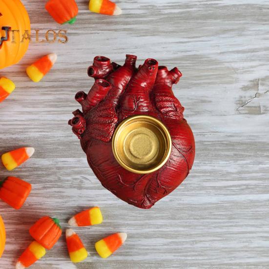 Halloween Candle Holder Gothic Heart Brain Spine Resin Candle Stand Scented Tealight Candle Candlestick Decoration Table Centerpiece