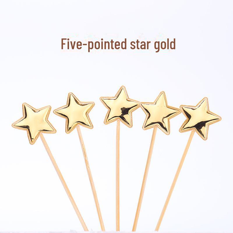 

Набор для украшения десерта из 5 предметов: Вставки в виде звезд, корон, сердец и мультяшных флагов stars 5 pieces золотой