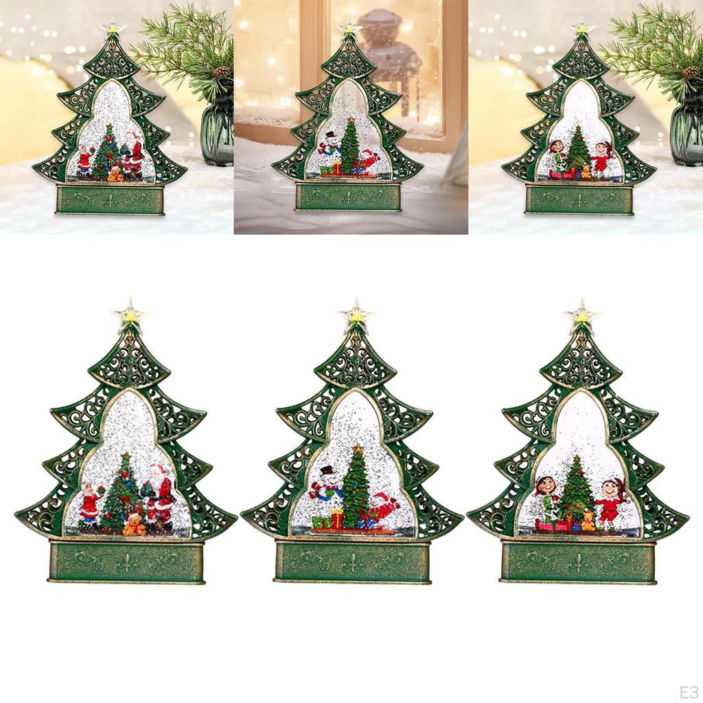 Christmas Music Box Decoration Iron Sculpture Glowing Snow Globe with Light And for