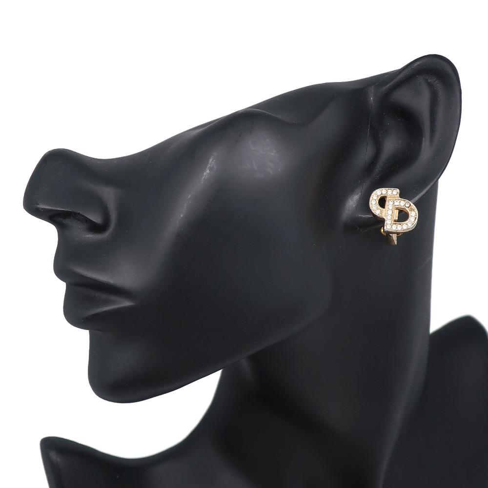 Dior CD Logo Earring Plated Gold/Rhinestone 5g Women Used