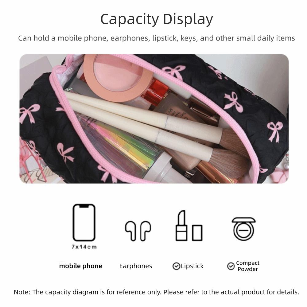 Cute Style Bowknot Print Bow Makeup Bag Large Capacity Storage Pouch Coin Purse Cosmetic Bag Travel