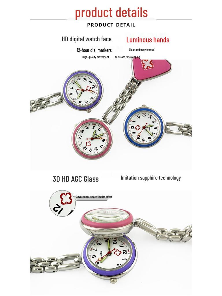 Leppte Luminous Nurse Watch: Clip-on Retro Pocket Breast Watch for Women, Cute Student Engraving